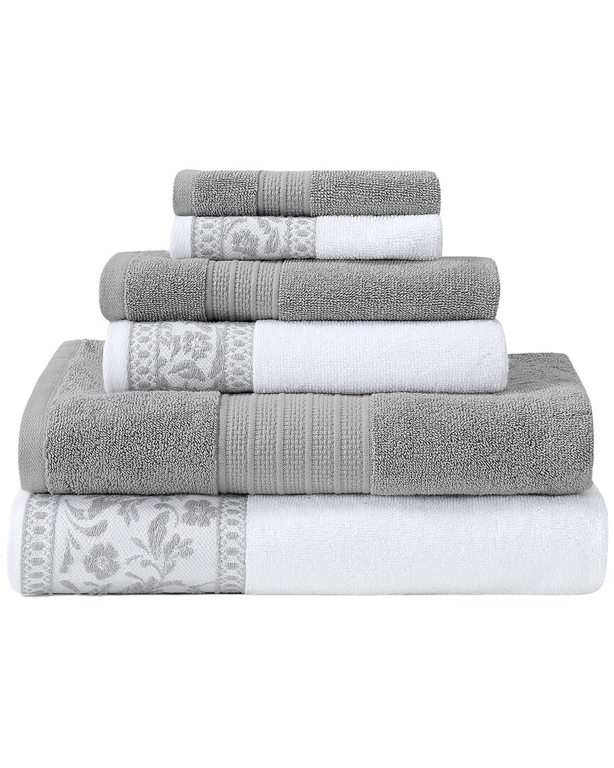 Modern Threads Allie Jacquard Border 6pc Towel Set In Gray