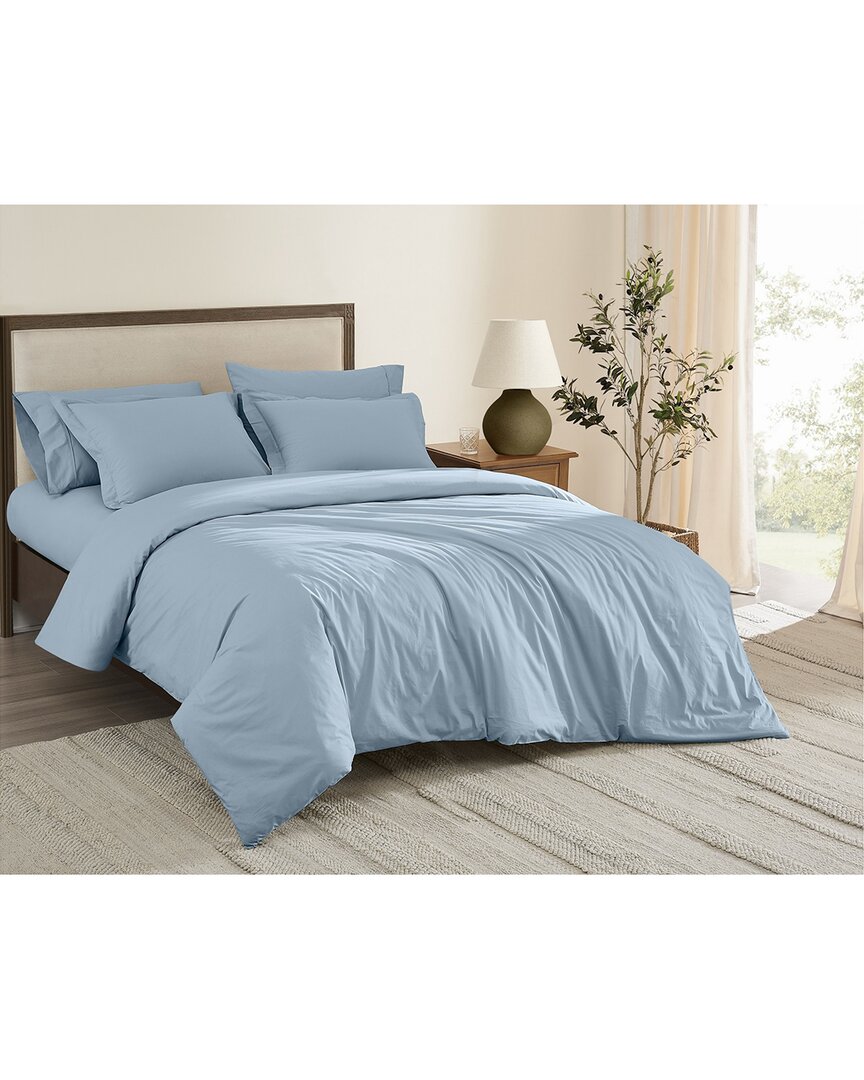 Brooklyn Loom Solid Cotton Percale Duvet Set In Blue