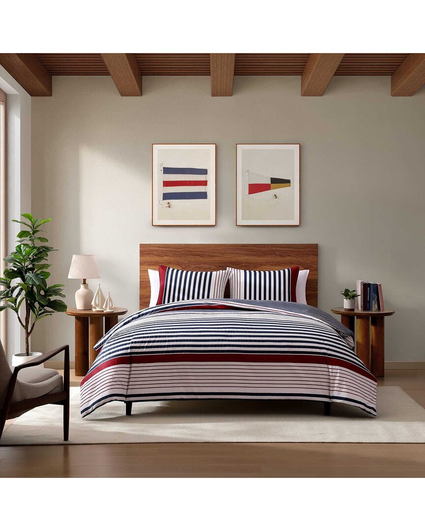 Tommy Hilfiger Brooklyn Stripe 100% Cotton Percale Comforter Set In Blue