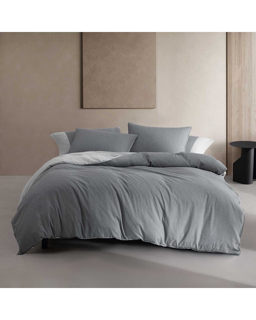 Calvin Klein Contrast Weave Cotton Blend Sateen Duvet Set - Blu In Gray