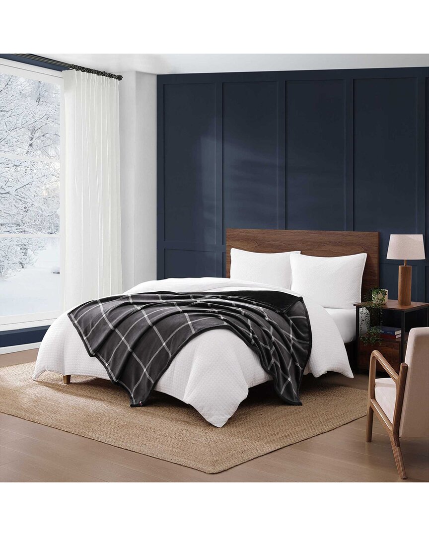 Tommy Hilfiger Dumbo Windowpane Plush Throw Blanket In Black