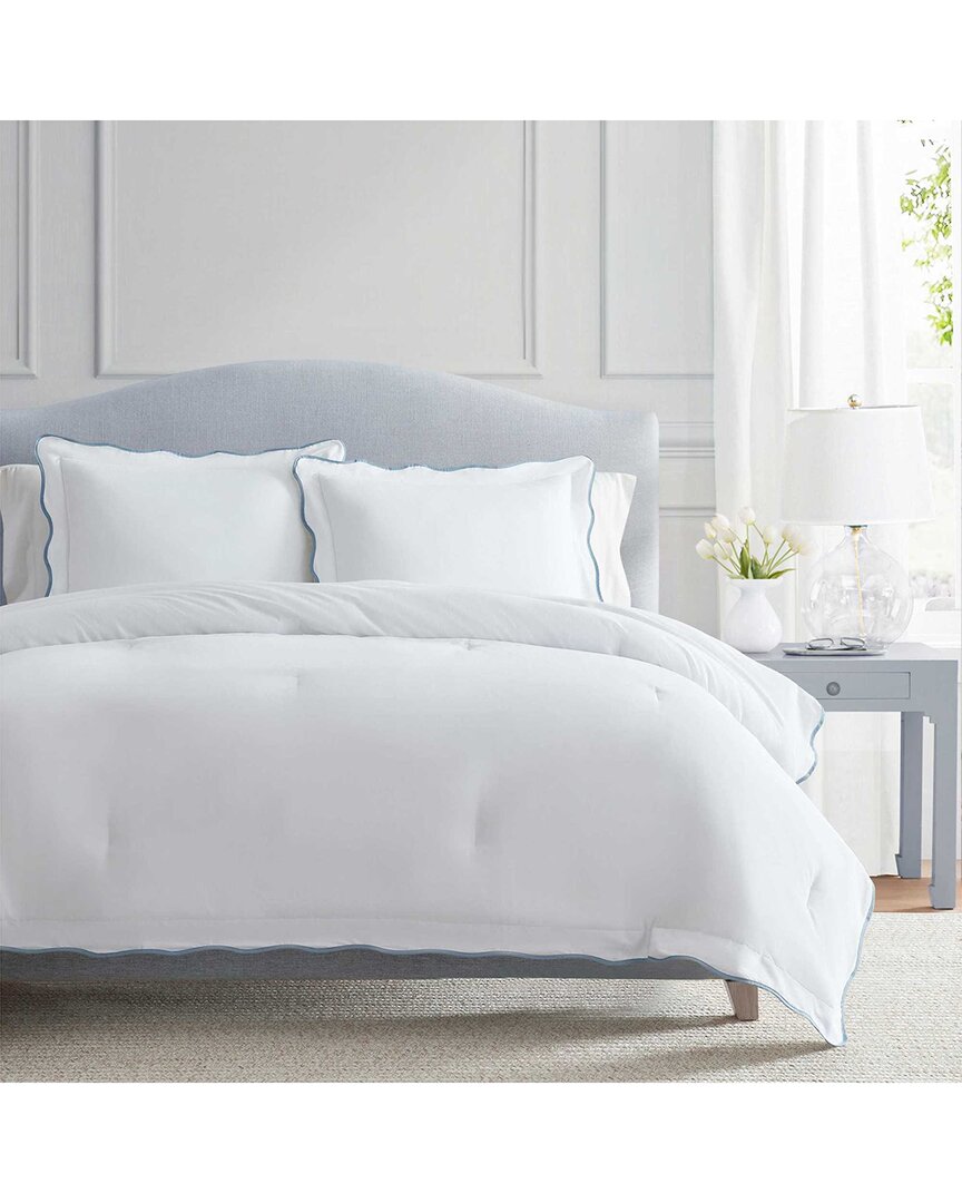 Martha Stewart Simple Scallop 100% Cotton Percale Comforter Set - In White