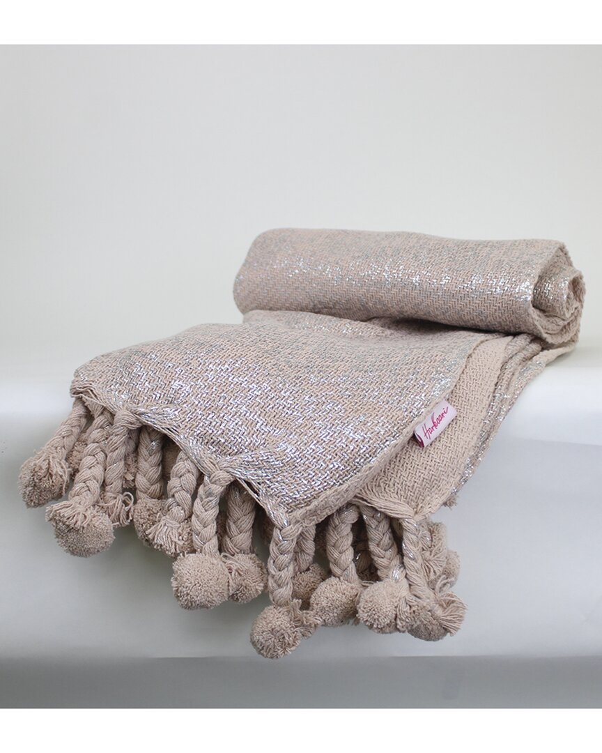 Harkaari Pom-pom Metallic Pattern Throw In Blush