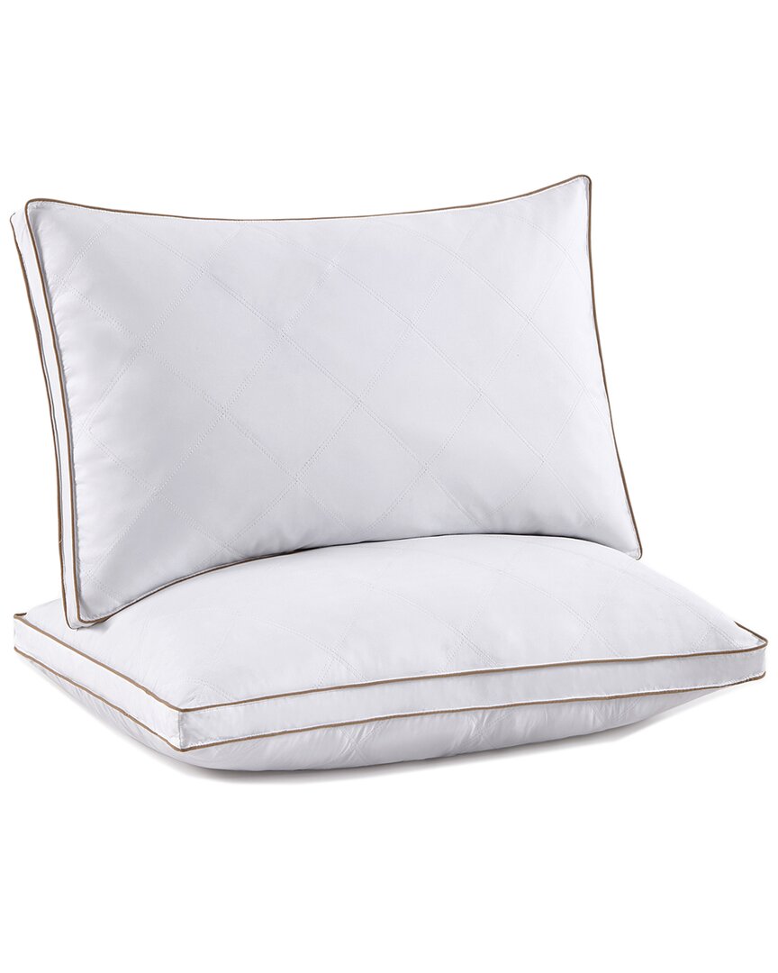 Unikome Set Of 2 Diamond Quilted Goose Feather Gusseted Bed Pillows In White