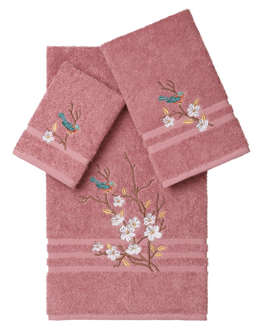 Linum Home Textiles Turkish Cotton Spring Time 3pc Embellished Towel Set In Rose