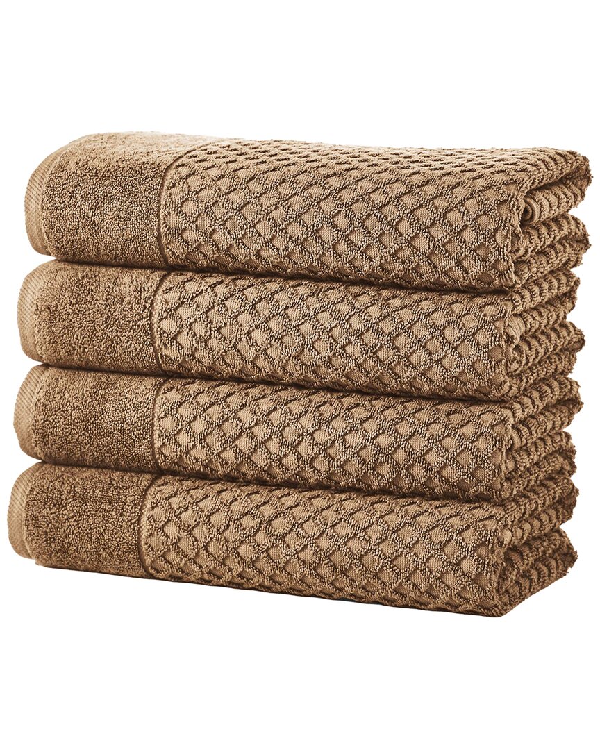 Linery & Co Cotton Diamond Waffle Texture Bath Towels In Brown