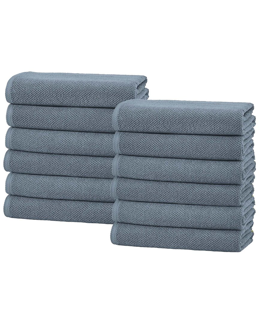 Linery & Co Cotton Diamond Waffle Texture Bath Towels In Blue