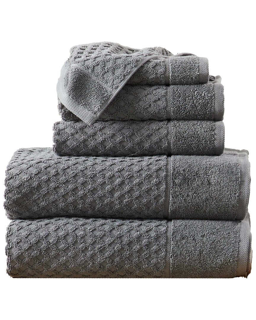 Linery & Co Cotton Diamond Waffle Texture Bath Towels In Gray