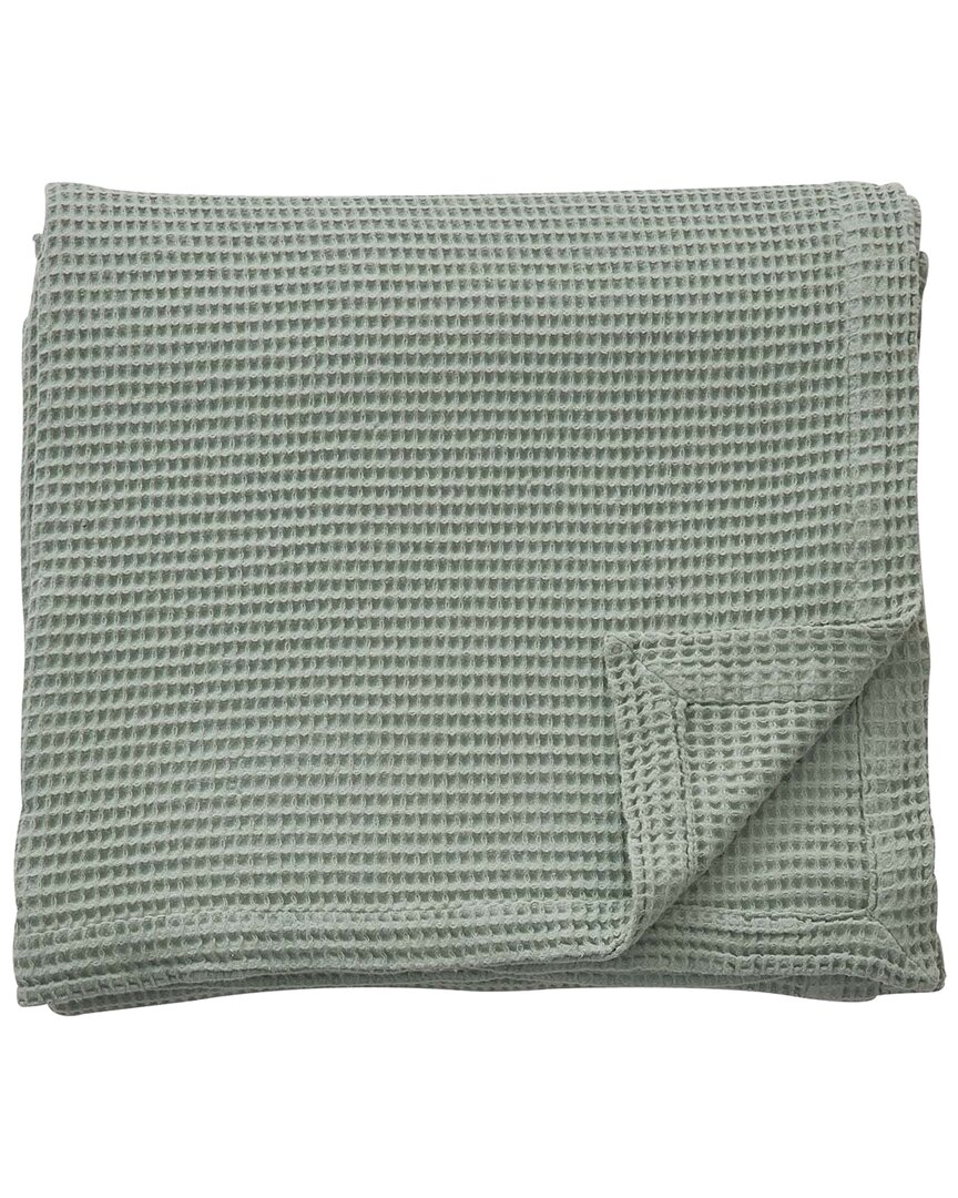 Linery & Co Waffle Weave Textured Cotton Blanket In Green