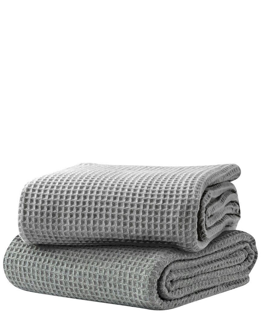 Melange Home Wool Waffle Weave Blanket In Grey