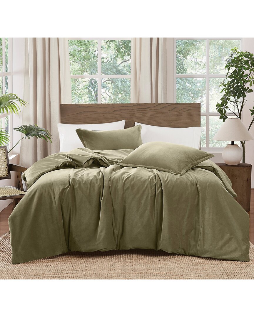 Brooklyn Loom Matte Cotton Velvet Comforter Set In Green