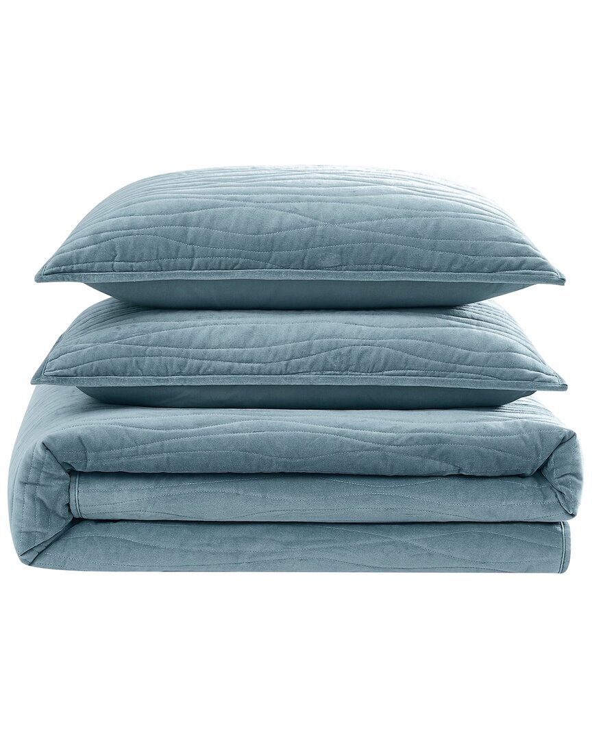 Royal Velvet Wavy Cotton Velvet Quilt Set In Blue