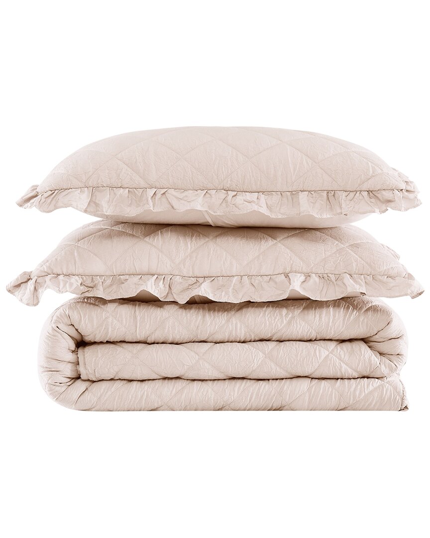 Truly Soft Crinkle Ruffle Quilt Set In Pink