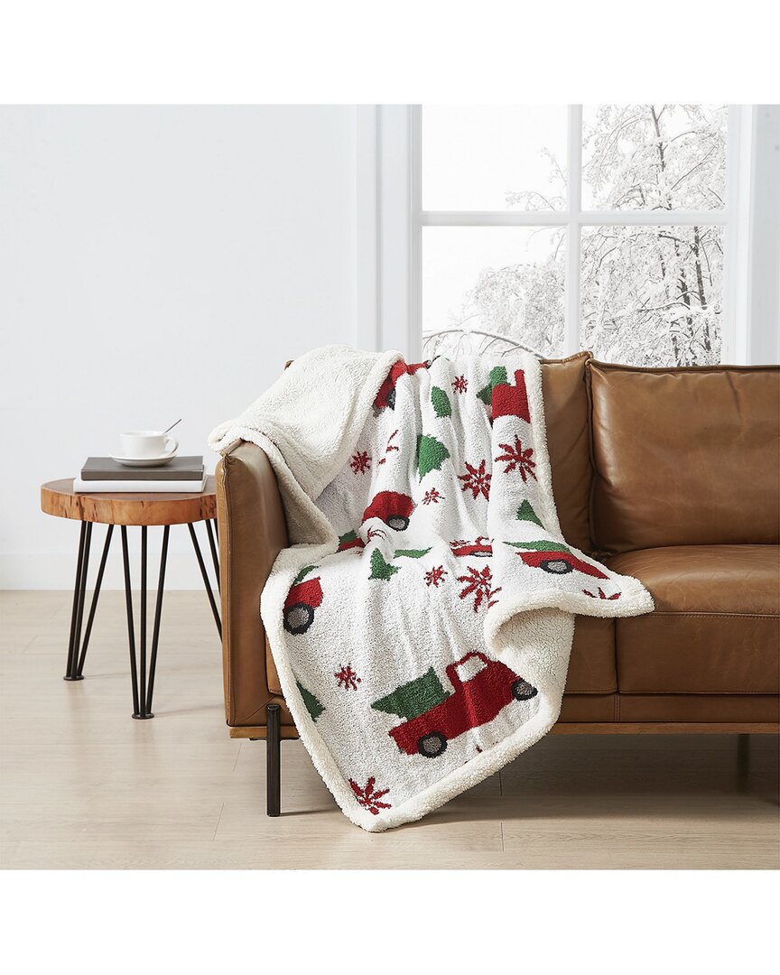 Truly Soft Cozy Tree & Truck Throw In White