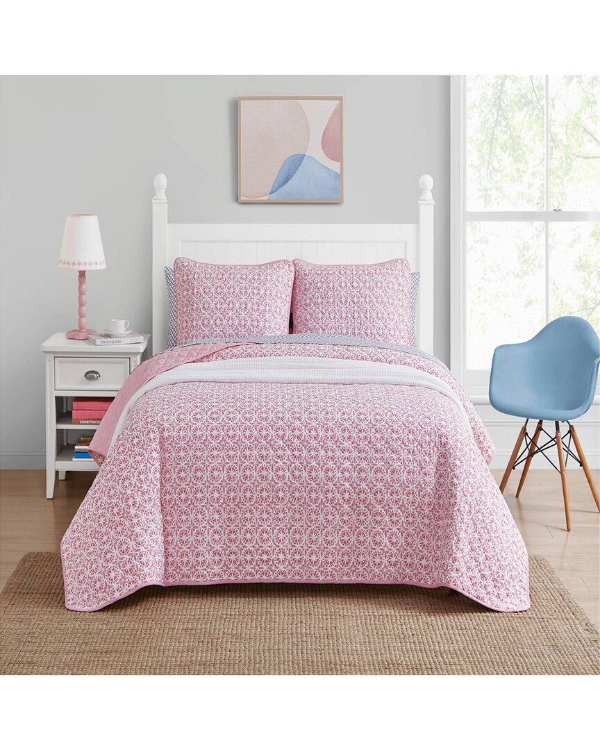 Scout Due South 100% Cotton Reversible Quilt Set In Pink