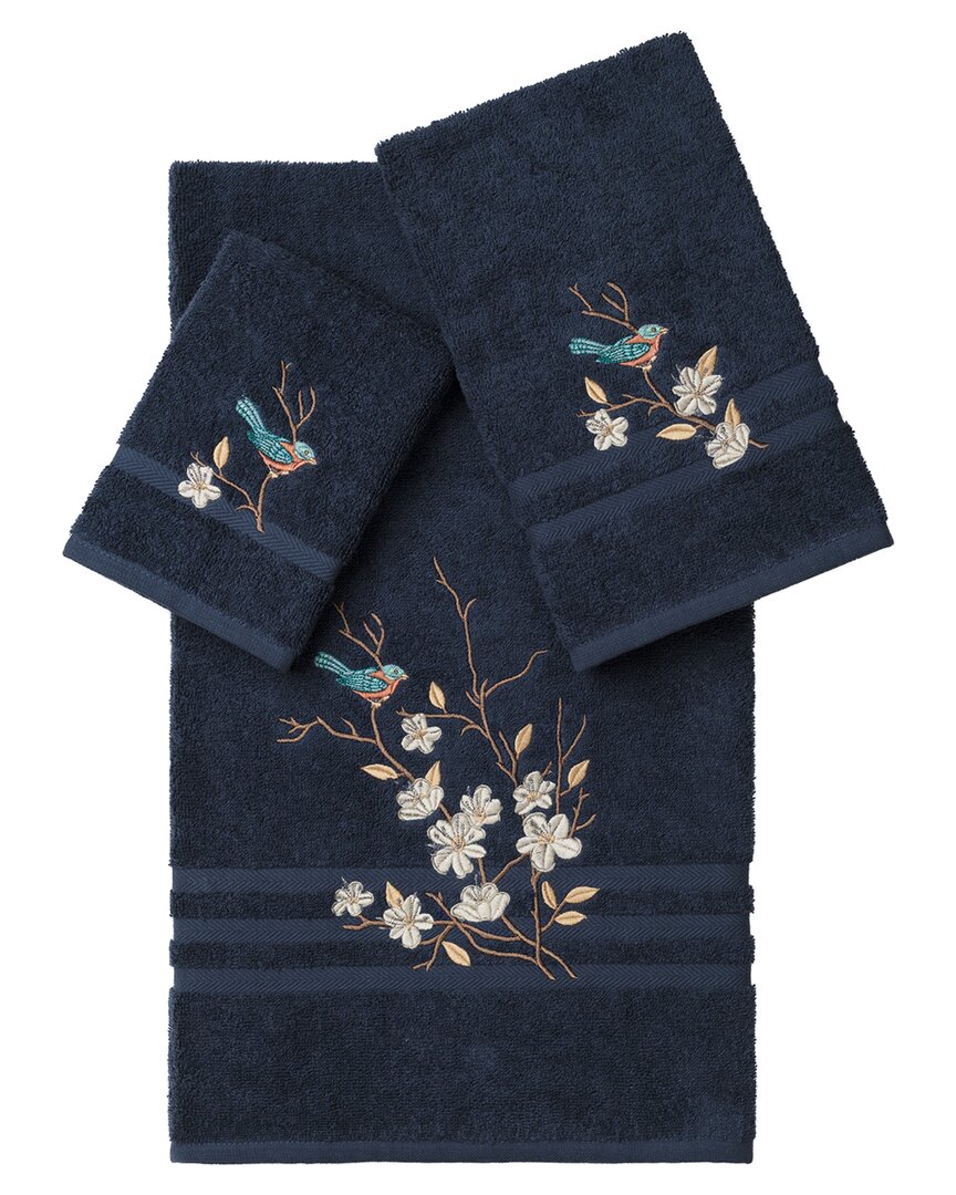 Linum Home Textiles Turkish Cotton Spring Time 3pc Embellished Towel Set In Blue