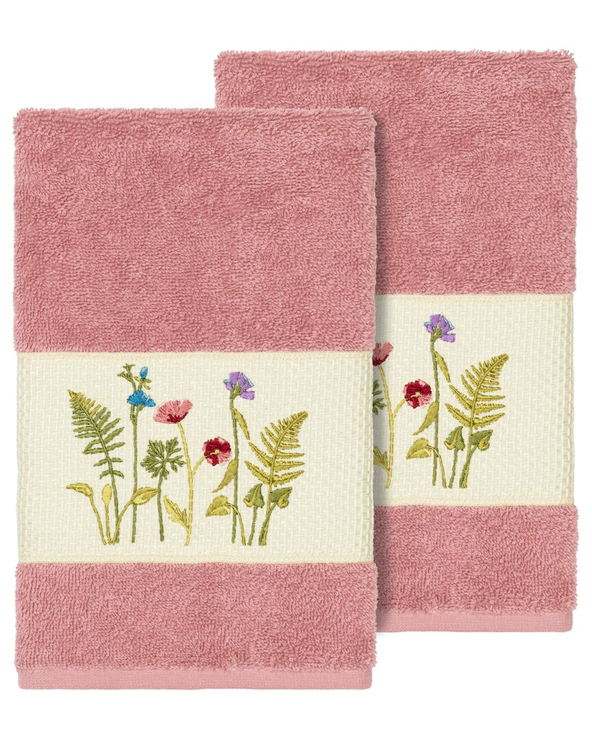 Linum Home Textiles Turkish Cotton Serenity 2pc Embellished Hand Towel Set In Rose