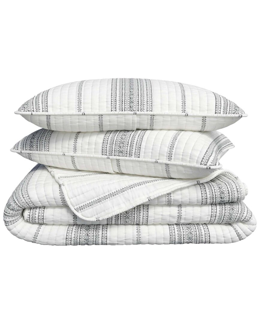 Linery & Co Farmhouse Stripe Microfiber Quilt Set With Shams In White