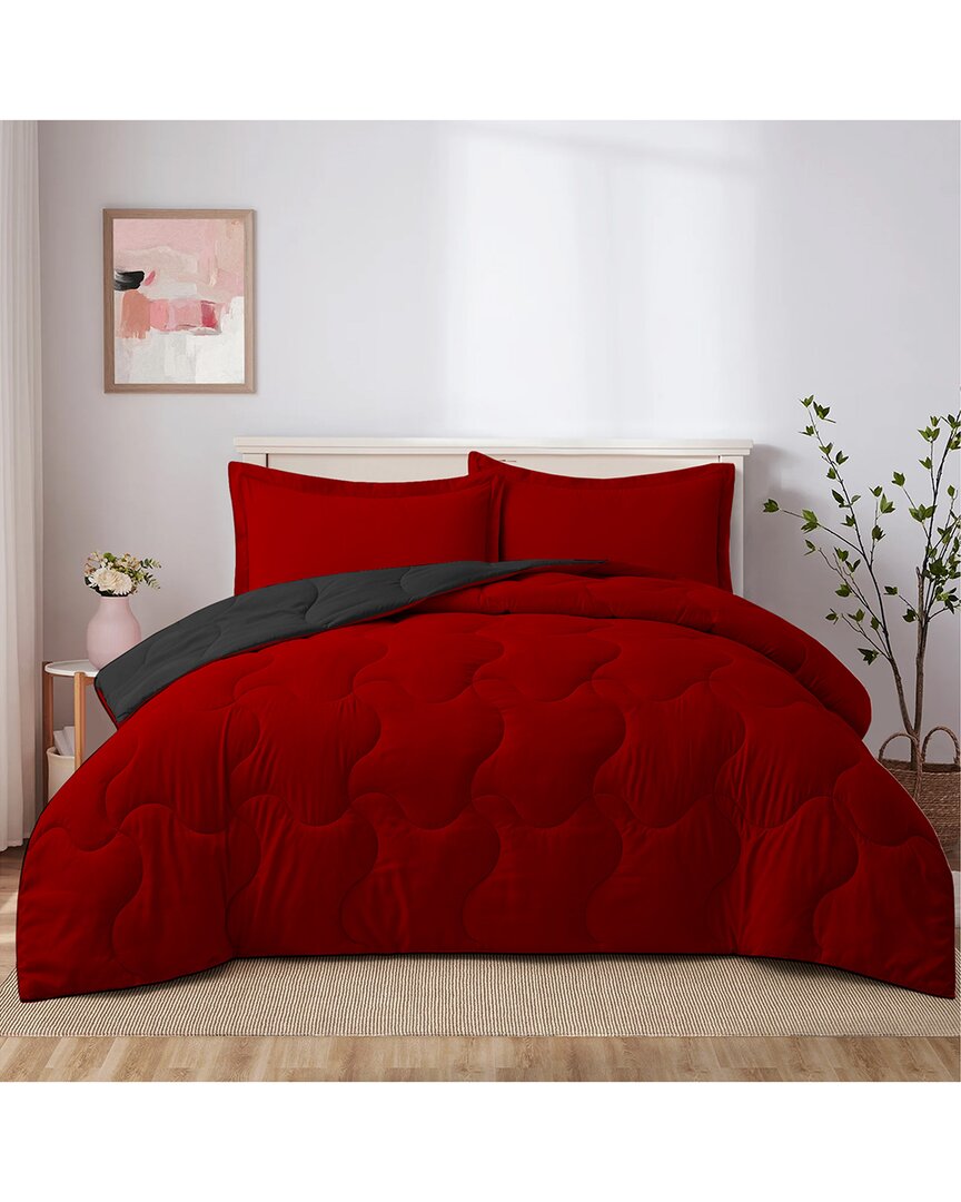 Unikome Reversible Lightweight Quilted Comforter Set In Red