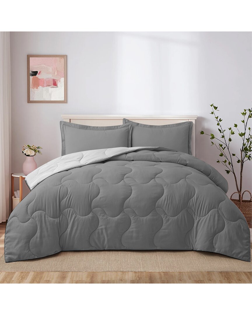 Unikome Reversible Lightweight Quilted Comforter Set In Gray