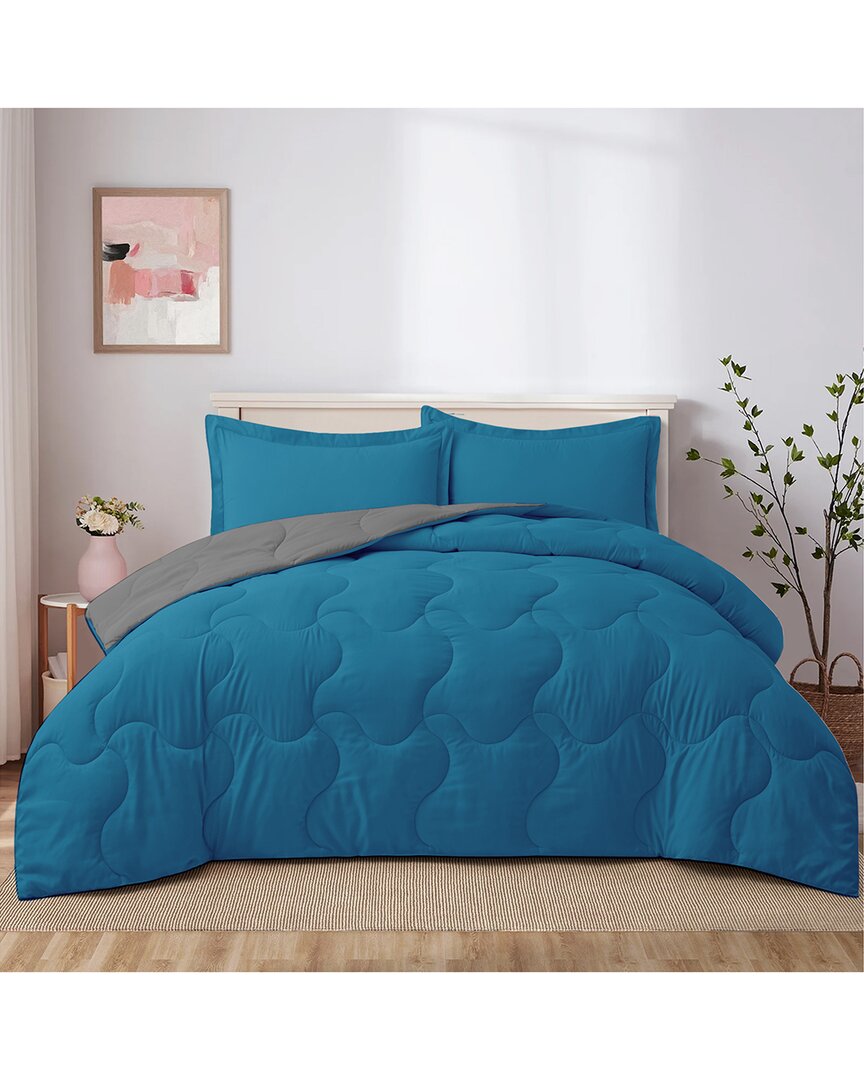 Unikome Reversible Lightweight Quilted Comforter Set In Gray