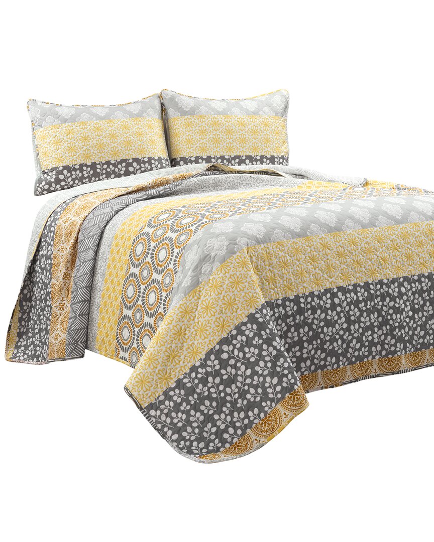 Lush Decor 3pc Bohemian Reversible Oversized Quilt Set In Yellow
