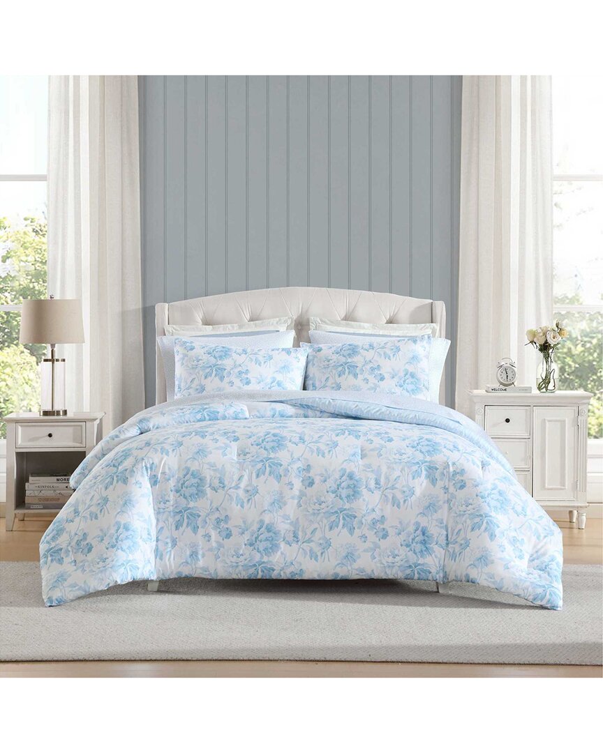 Laura Ashley Anja Textured Toile Comforter Set In Blue