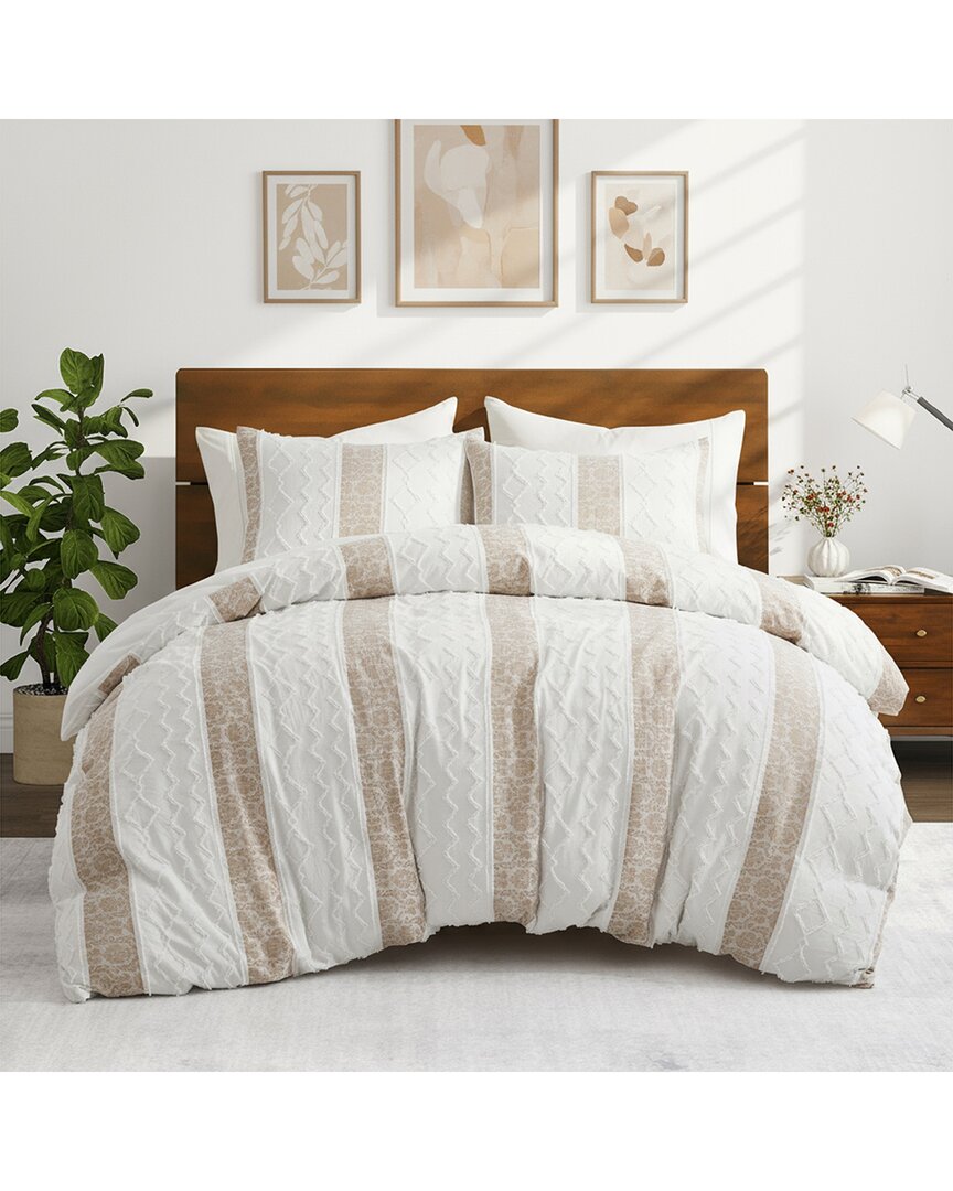 Unikome Textured Stripe Geometric Stylish Duvet Cover Set In Neutral
