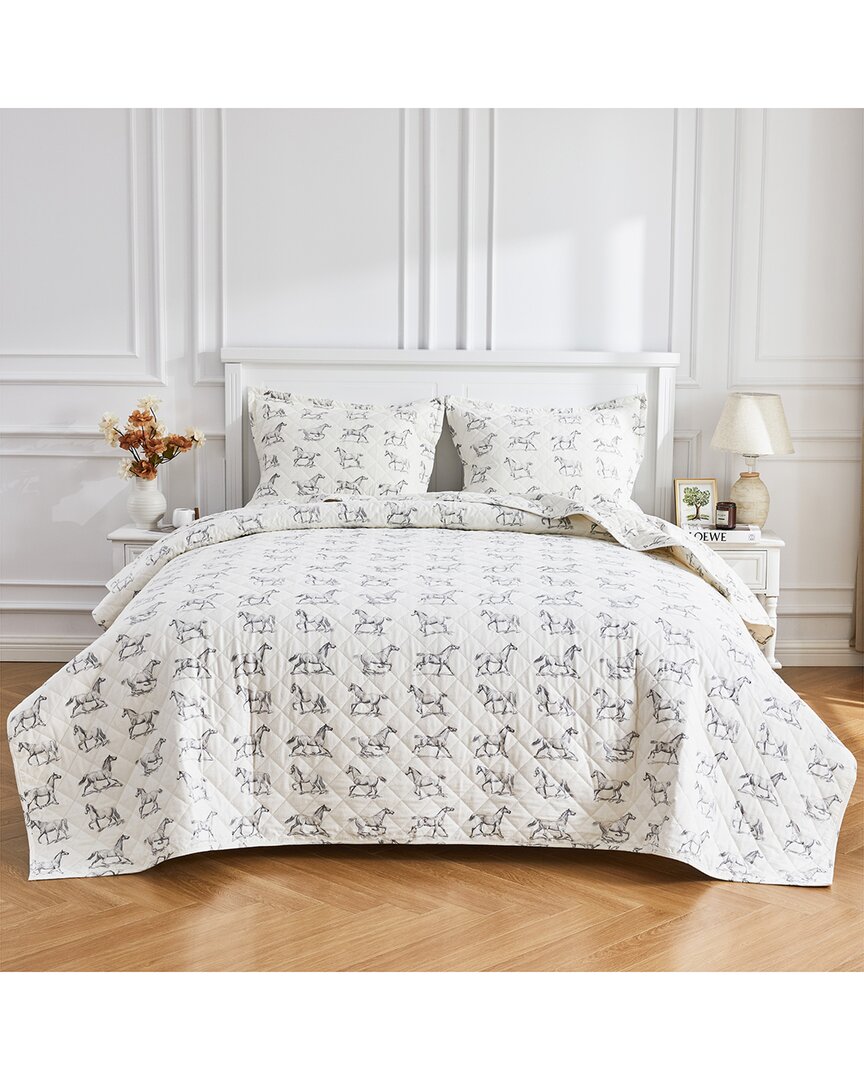 Melange Mélange Home Cotton Soft Flannel Horse Quilt Set In Gray