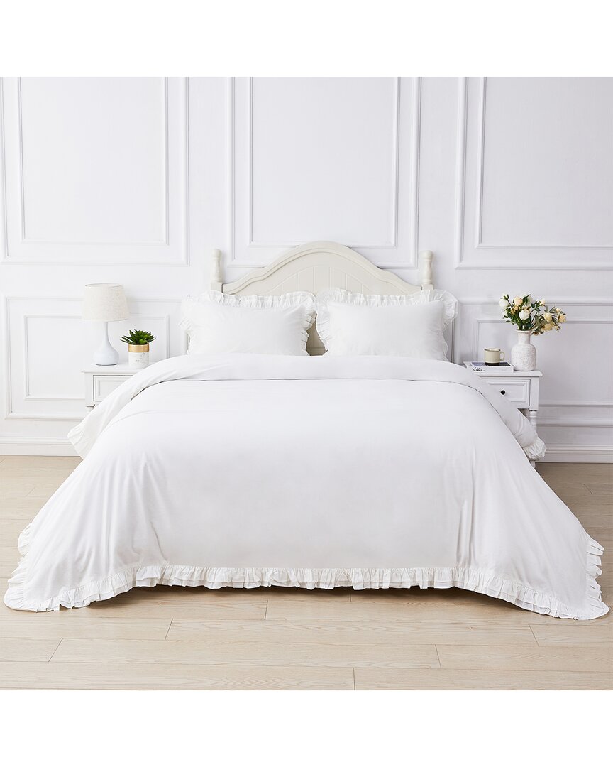 Melange Mélange Home Double Ruffle Duvet Set In White