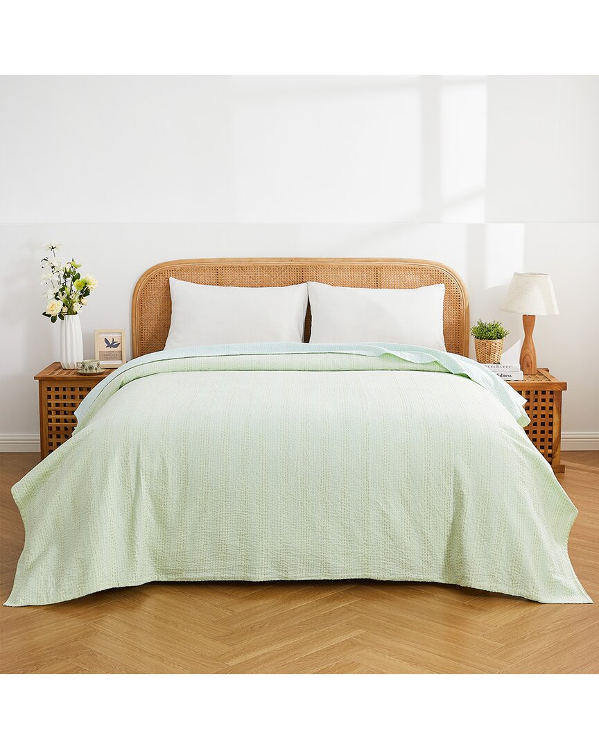 Melange Mélange Home Hand-stitched Reversible Kantha Coverlet In Green