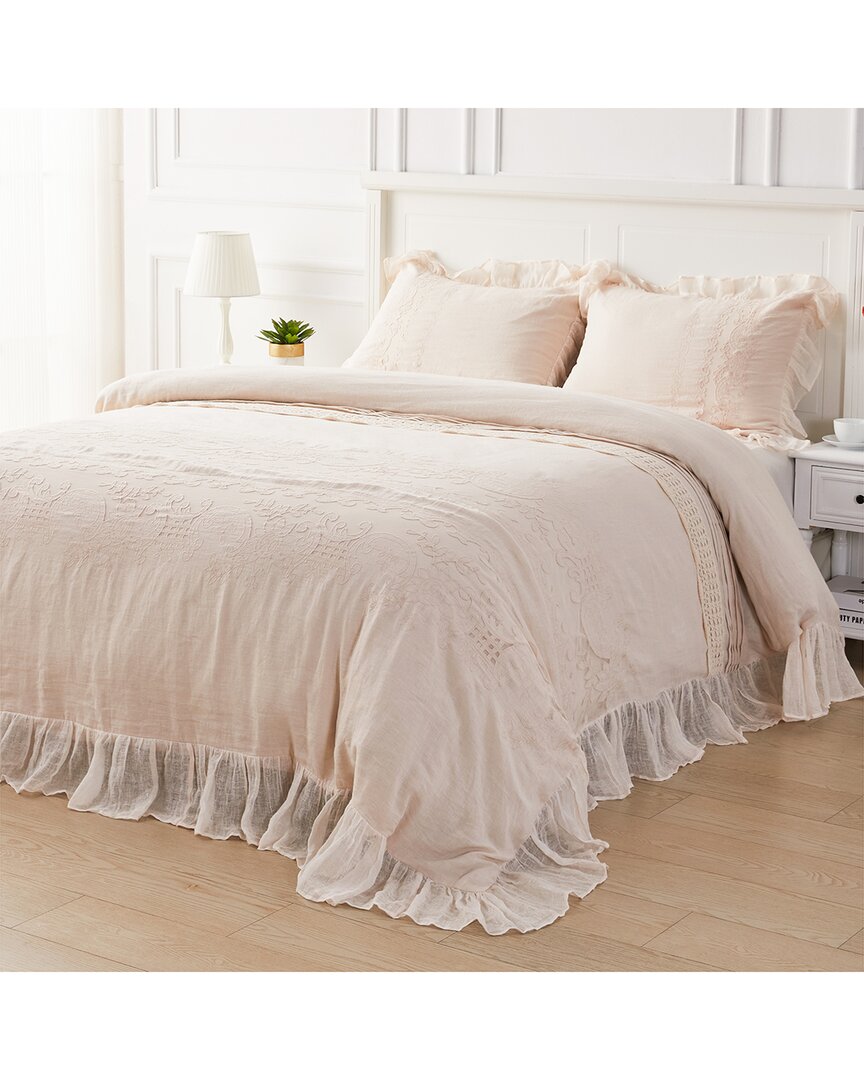 Melange Mélange Home Lace Linen Duvet Set In White