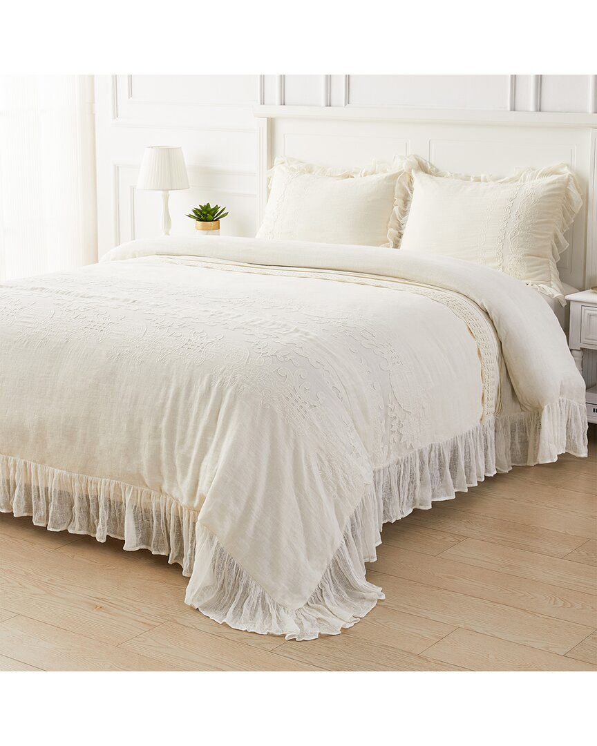 Melange Mélange Home Lace Linen Duvet Set In White