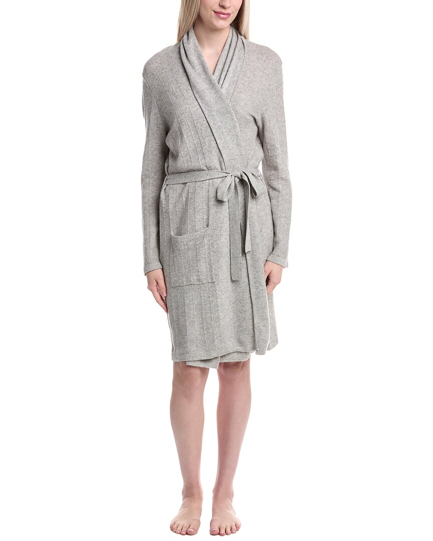 Sofia Cashmere Sofiacashmere Herringbone Texture Cashmere& Wool-blend Robe In Gray