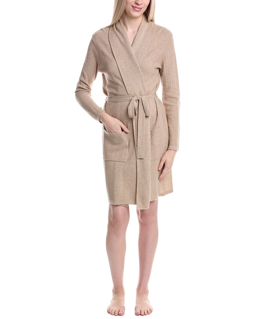 Sofia Cashmere Sofiacashmere Herringbone Texture Cashmere& Wool-blend Robe In Sand