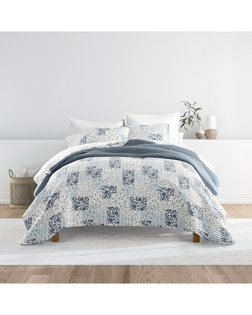 Home Collection All Season Scrolled Patchwork Reversible Quilt Set In Blue