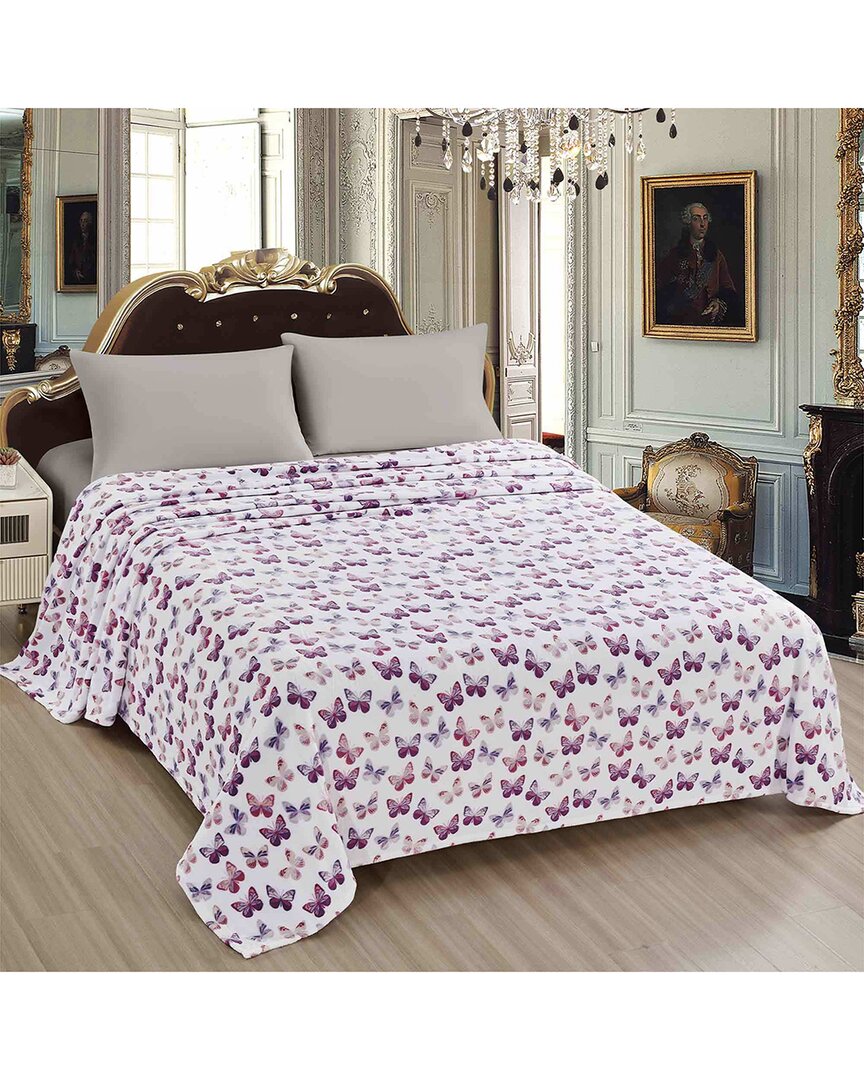 Luxury Home Printed Microfiber Bed Blanket In White