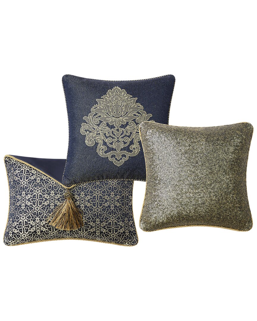 Waterford Vaughn Decorative Pillows Set Of 3 In Navy