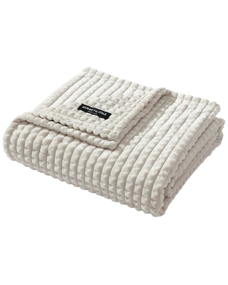 Kenneth Cole New York Kcny Textured Solid Jacquard Plush Reversible Throw Blanket In Light Beige