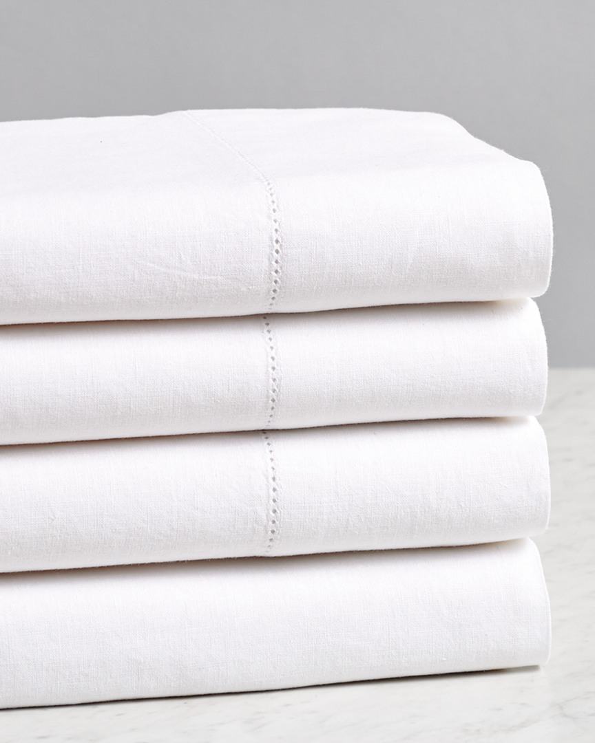 Melange Home Hemstitch Linen & Cotton Sheet Set In White