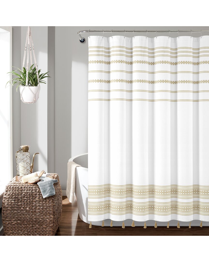 Lush Decor Breezy Chic Tassel Jacquard Cotton Blend Shower Cu In White
