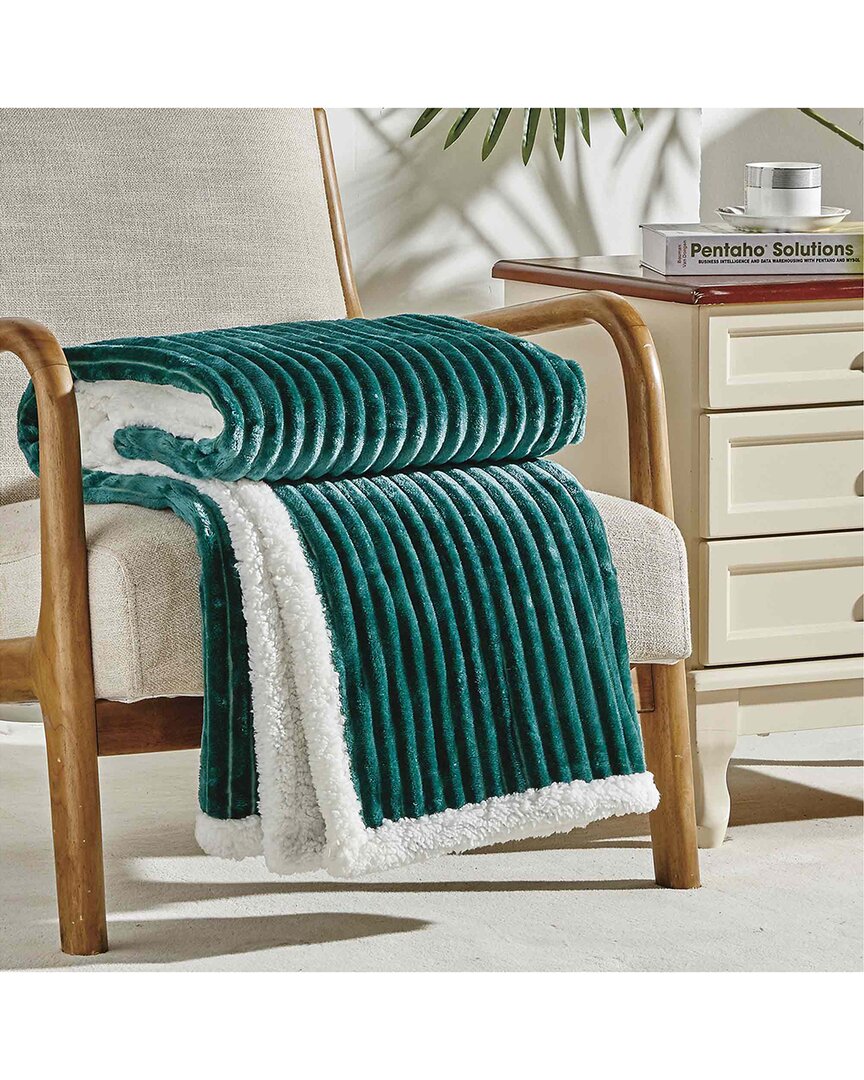 Luxury Home Textured Reversible Sherpa Plush Throw Blanket