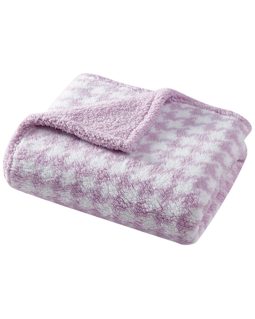 Shop Betsey Johnson Houndstooth Sherpa Reversible Throw Blanket In Purple