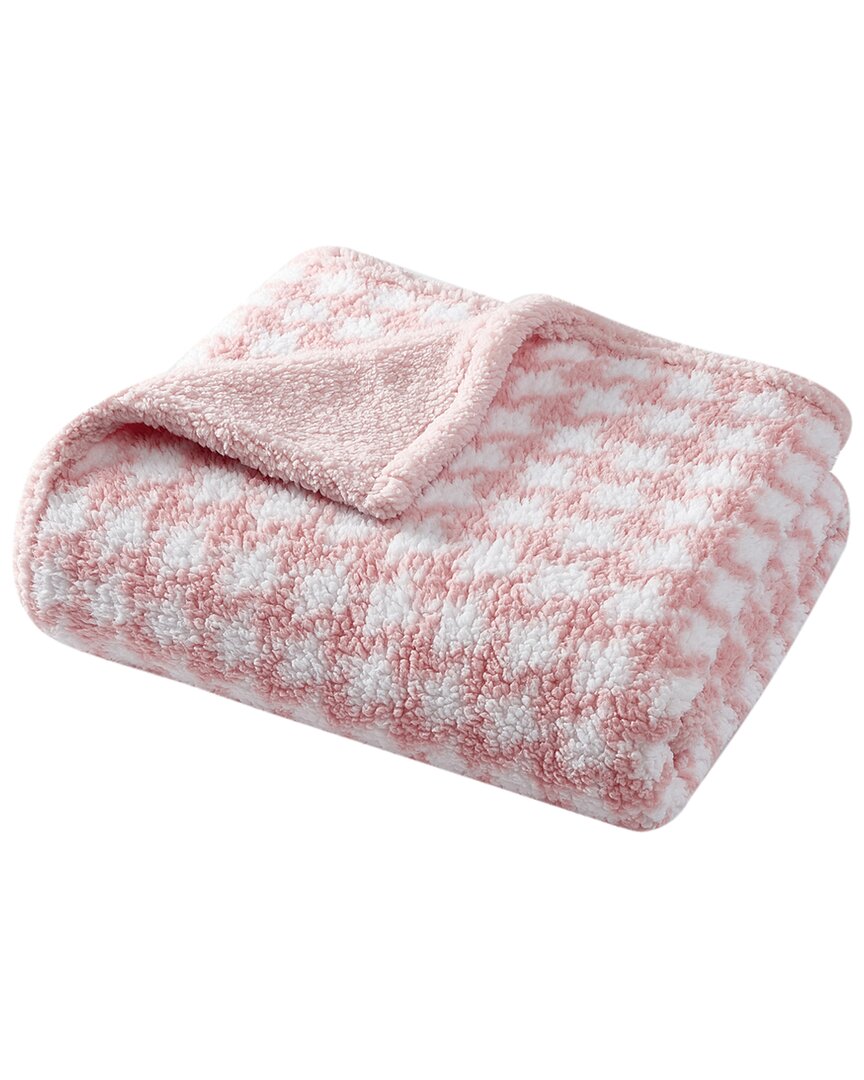 Shop Betsey Johnson Houndstooth Sherpa Reversible Throw Blanket In Pink
