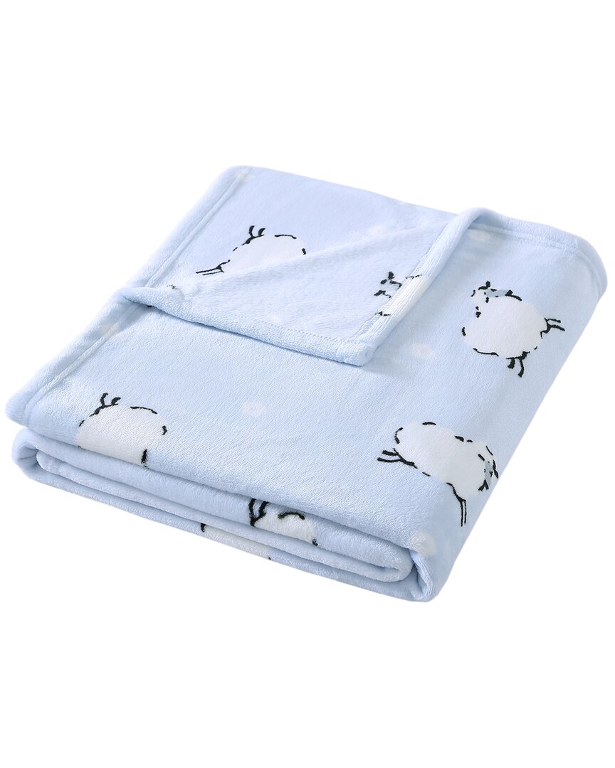 Poppy & Fritz Sheep Flannel Fleece Reversible Throw Blanket In Blue