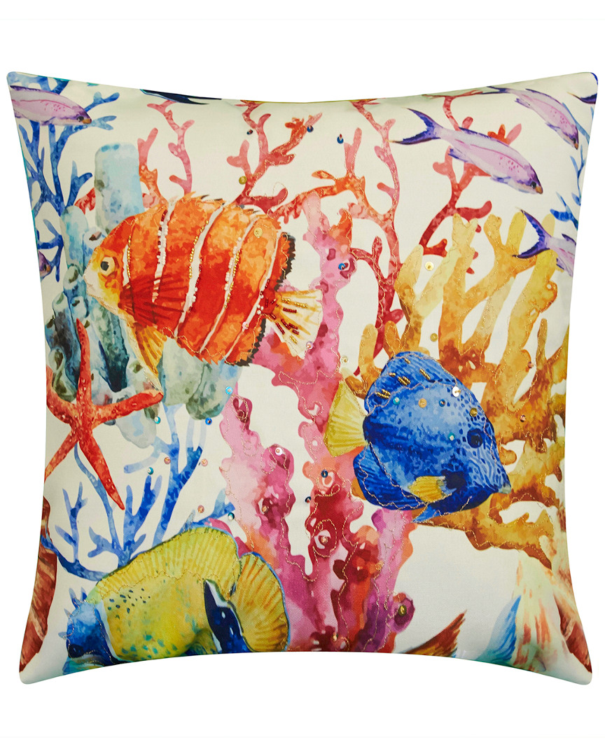 Edie Home Sealife Beaded & Embroidered Indoor/outdoor Pillow In Multi