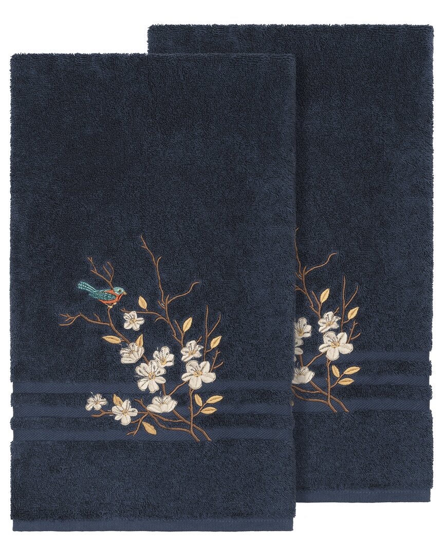 Linum Home Textiles Turkish Cotton Spring Time 2pc Embellished Bath Towel Set In Blue