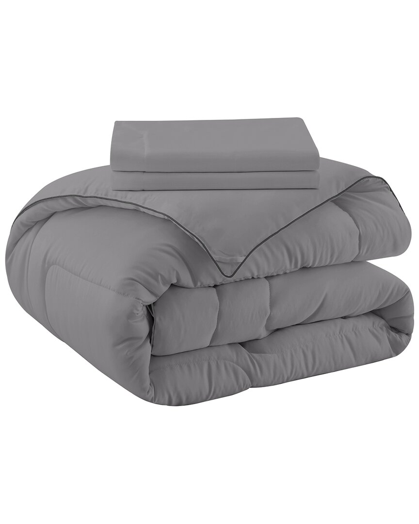 Unikome All-seasons Silky Down Alternative Comforter Set With Sateen Wrapping In Gray