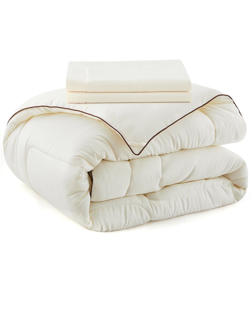 Unikome All-seasons Silky Down Alternative Comforter Set With Sateen Wrapping In Cream