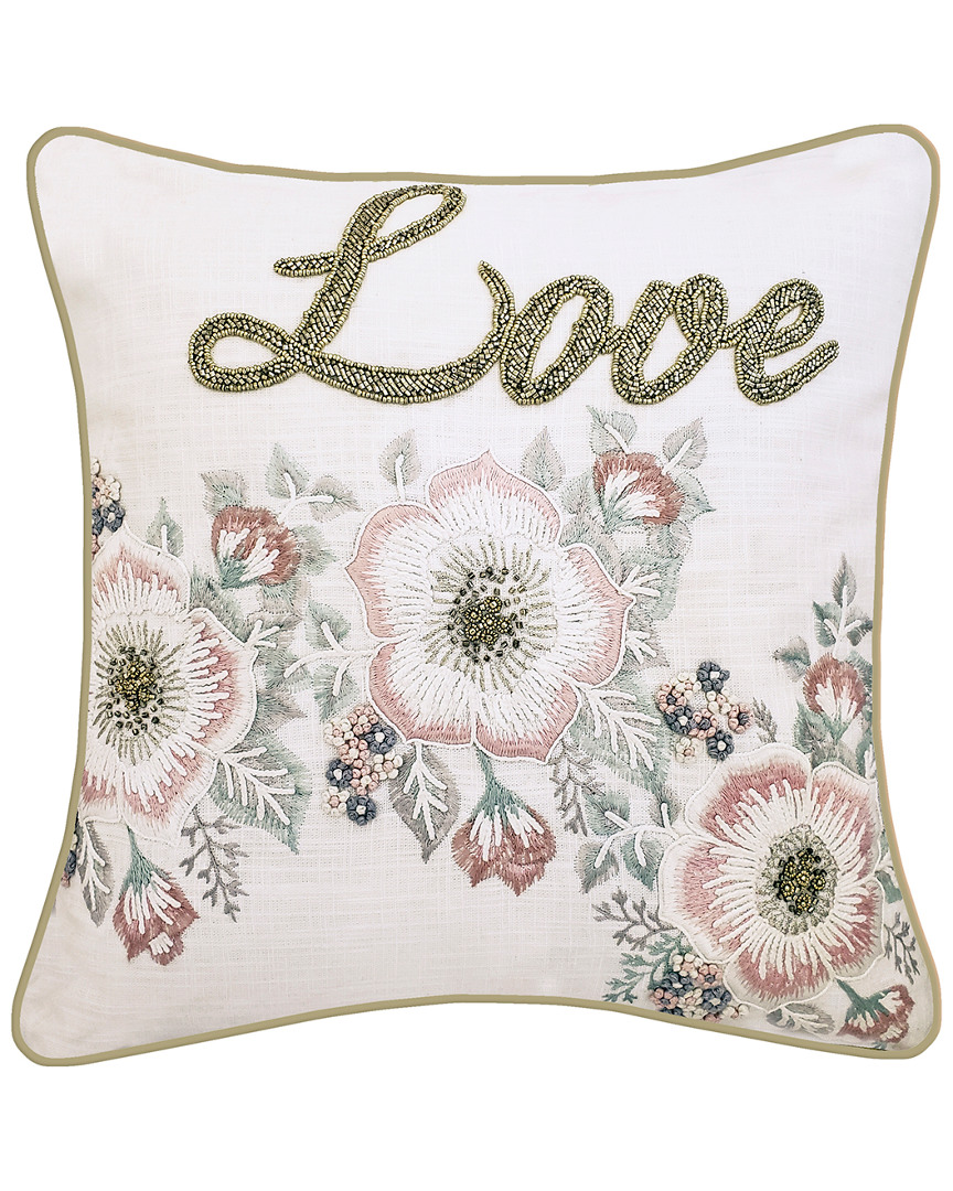 Edie Home Floral Beaded Love Decorative Pillow In Multi